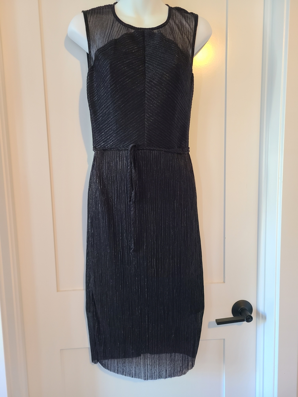 le chateau Black Sleeveless Midi Dress with Sheer Yoke